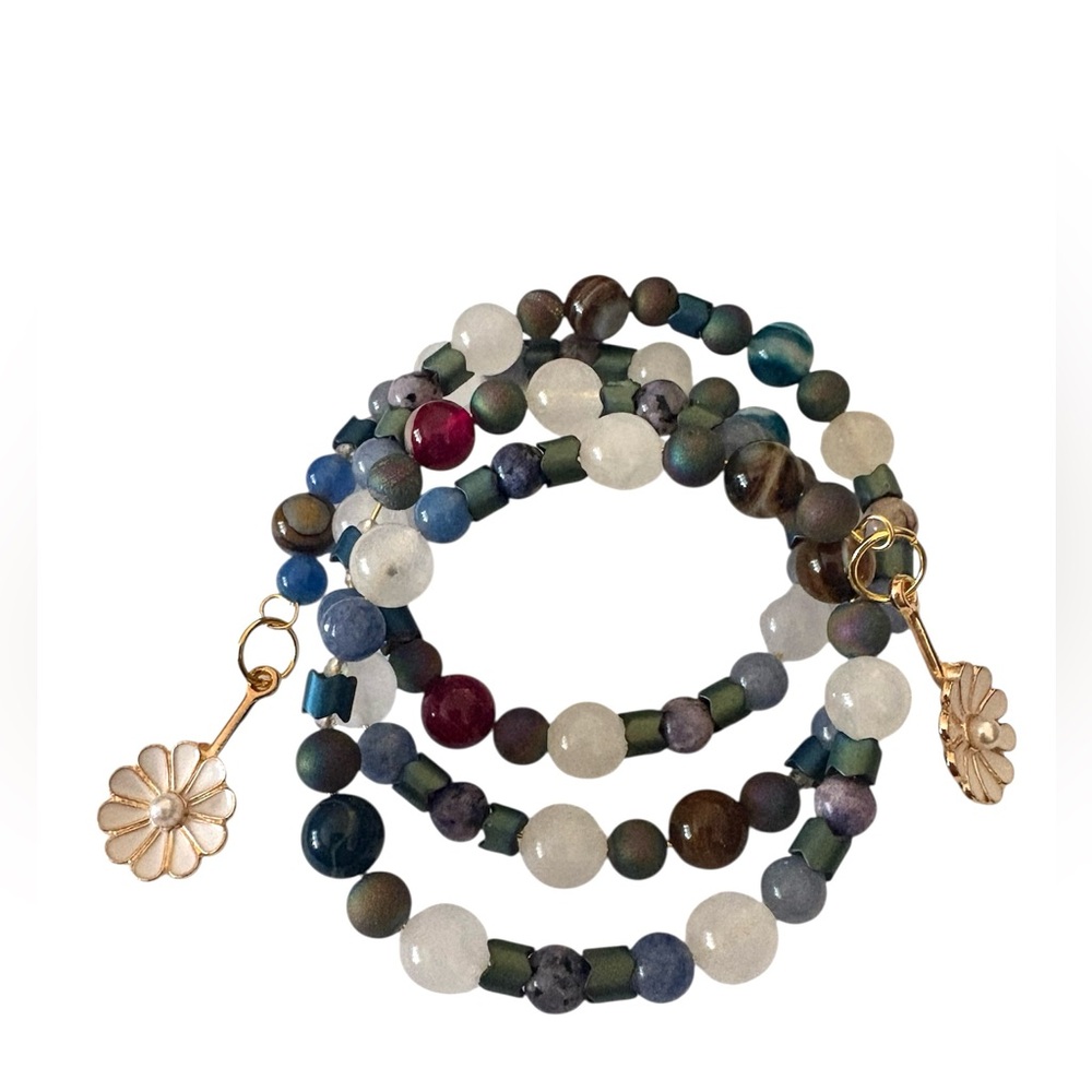 Electroplated Hematite, Sodalite, Fluorite and Galaxy Jasper Wrap Bracelet - Picture 5 of 7